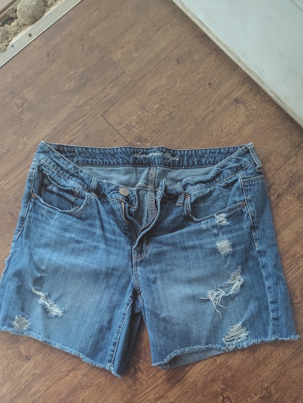 American Eagle Outfitters Blue Distressed Mid-Rise Jean Shorts